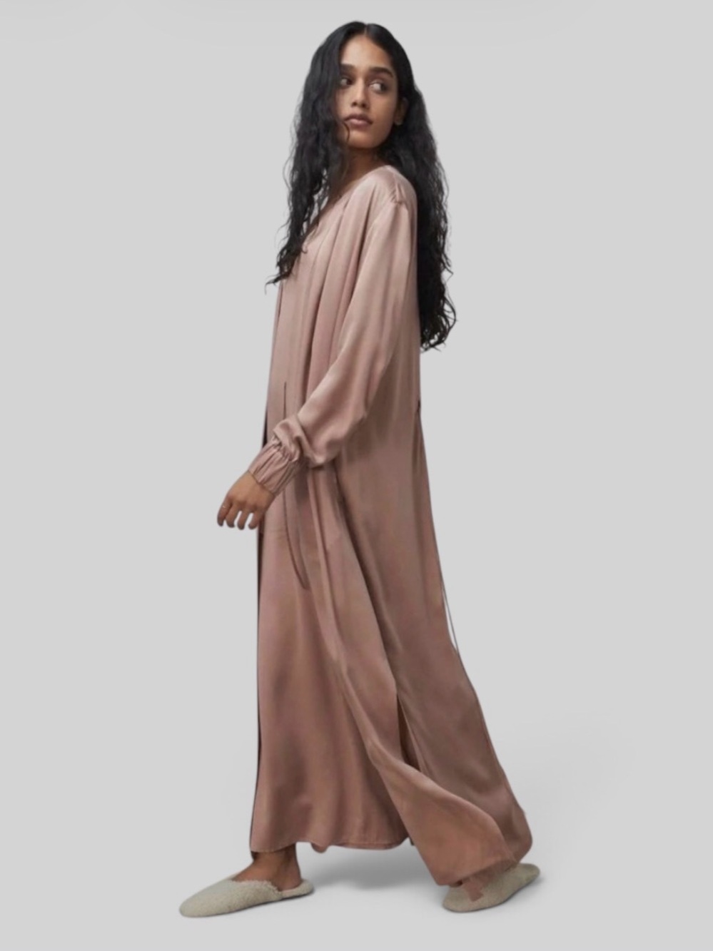 Lunya Washable Silk Long Robe Otium Tan XS/S NWOT - Picture 6 of 13